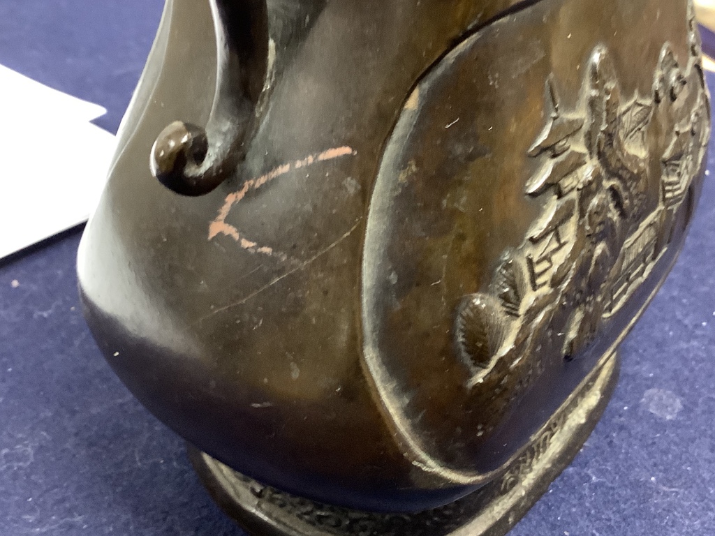 A Chinese bronze two handled flower vase, Ming dynasty, 24.5cm